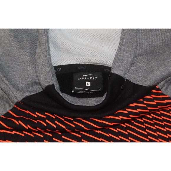 Nike‎ Youth Sz L Hoodie Pullover Unisex Dri-Fit Gray Orange Swoosh Front Pocket - Picture 3 of 3